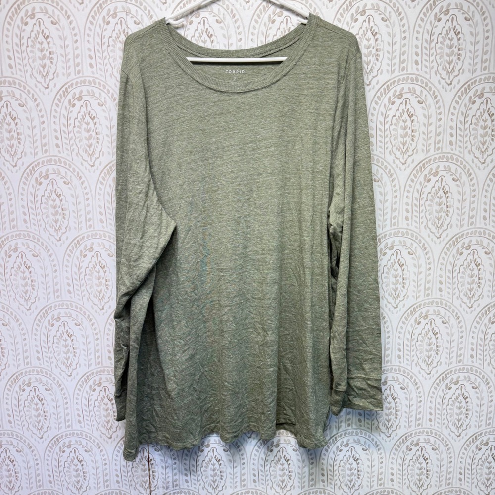 Torrid Long Sleeve Tee Womens 3 Green Heathered Classic Fit Crew Neck Jersey Top
